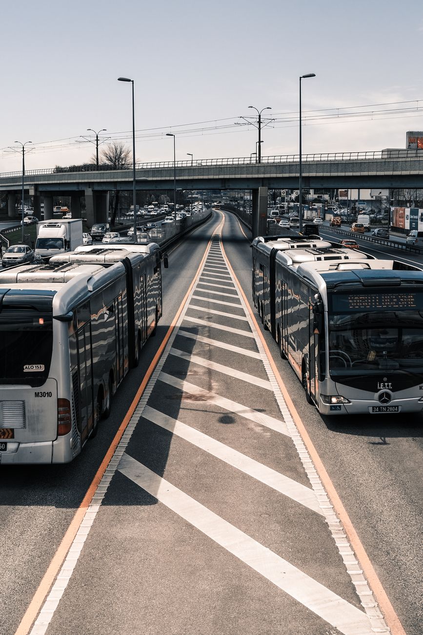 buses on congested highway